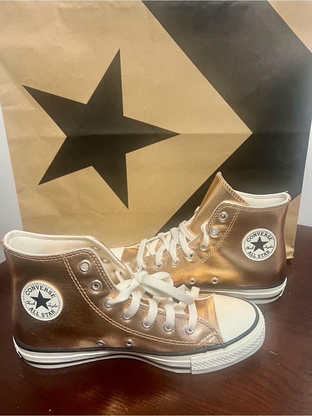 Converse Metallic Rose Gold High Top Sneakers